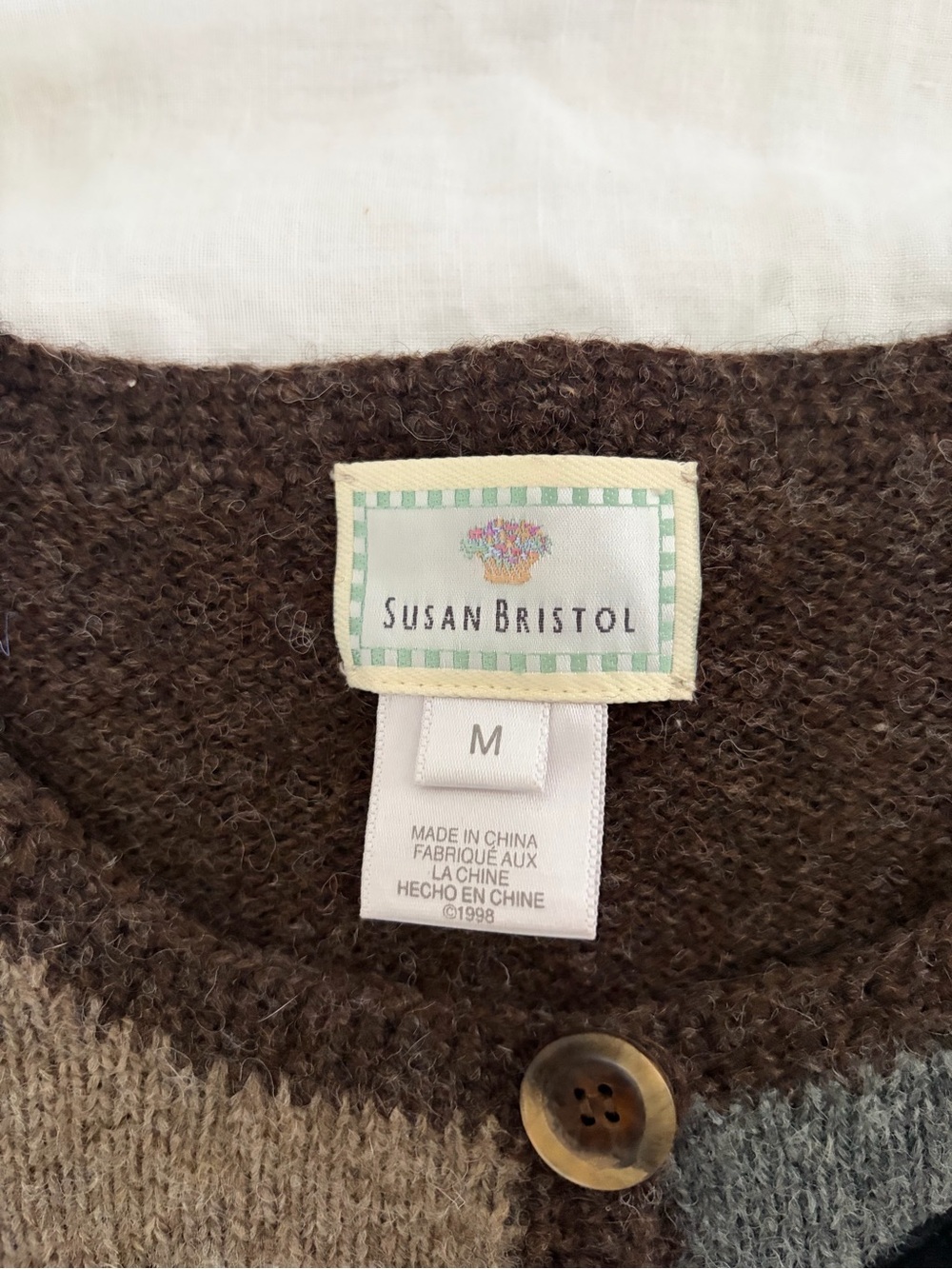 Vintage 90s Susan Bristol Fresh Farm Produce Cardigan Sweater Hand Knit Sz M pig - Picture 3 of 7
